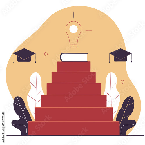 Education  Study  Stairway To Knowledge  Vector Il | Minimalistic Vector Illustration for Nature, Kids & Decor Themes
