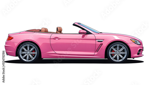 Pink cabriolet cartoon vector illustration. Stylish car for women, girly auto without roof flat color object. Luxurious personal transport without roof isolated on white background See Less