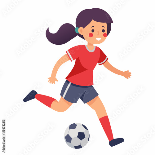 Youth soccer girl flat illustration – minimal female cartoon athlete for sport game, kids team activity, and football fun sticker graphic visuals