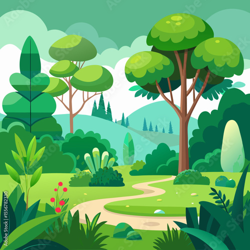 Cartoon shrubbery and summer greenery vector – flat seasonal nature elements including bushes, tree, and foliage for garden or environment sticker art