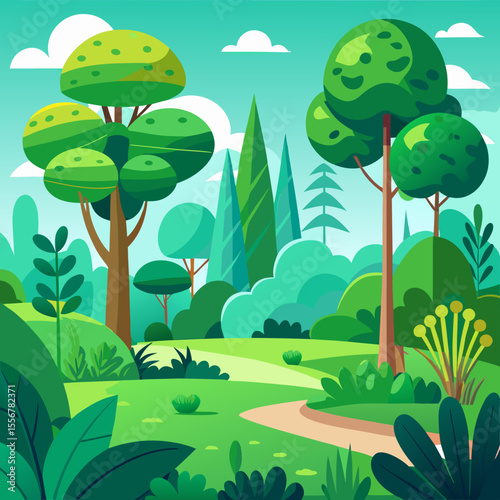 Summer plants and cartoon shrub vector set – green landscape elements in flat style for environment, garden decor, and eco nature sticker themes