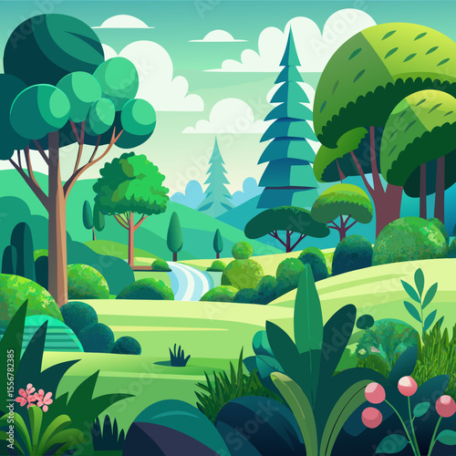 Flat cartoon green shrubs and tree – vector foliage for environment, garden, nature scenes, and summer landscape illustration or sticker elements