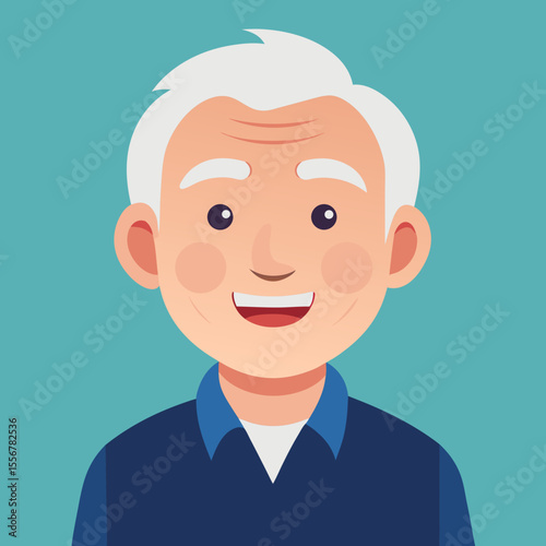 Flat cartoon old man vector – happy elderly male character in minimalist illustration for retirement, senior life, wellness, or lifestyle sticker designs