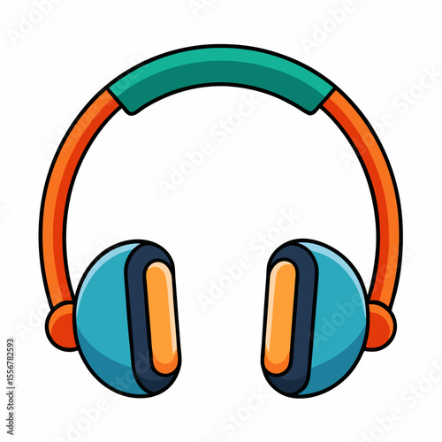 Flat music headphones vector – stylized tech gear icon on white background for audio sticker sets and digital gadget themed visuals
