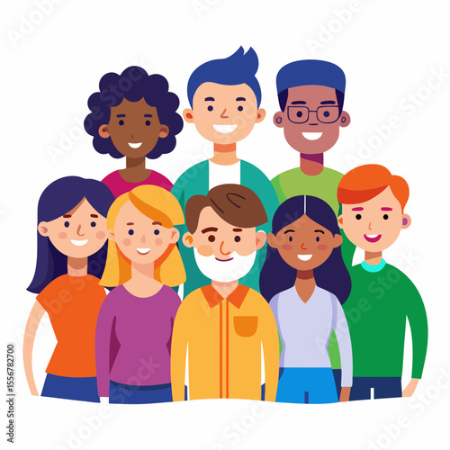 Inclusive group of diverse people – flat vector of multicultural characters for equality, unity, teamwork, community, and diversity illustration themes