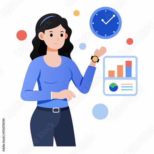 Flat vector of casually dressed woman in relaxed stance, perfect for personal expression, modern fashion, daily wear, character design, or casual elegance visuals