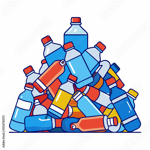 Minimalistic vector of plastic bottle waste pile for eco-conservation themes, recycling campaigns, landfill pollution graphics, or waste awareness and sustainability projects