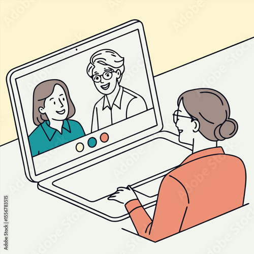 Virtual meeting on a laptop screen vector