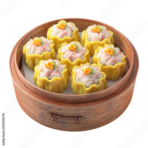 3D render dumpling transparent in basket png no background for decoration.