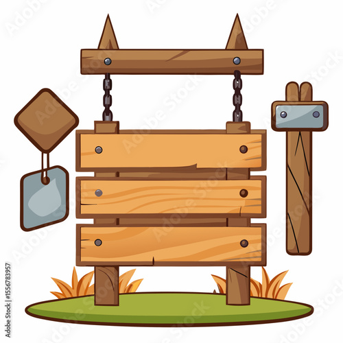Vintage plank signboard with rope detail, flat vector design for nature signs, farm graphics, or handcrafted visual elements