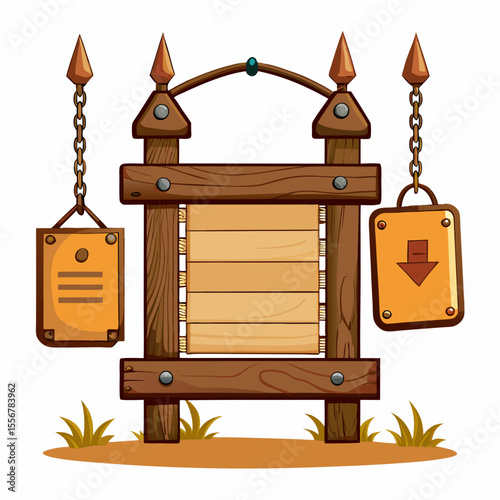 Hanging wood panel with ropes, old rustic design perfect for labels, outdoor signs, or countryside artwork themes