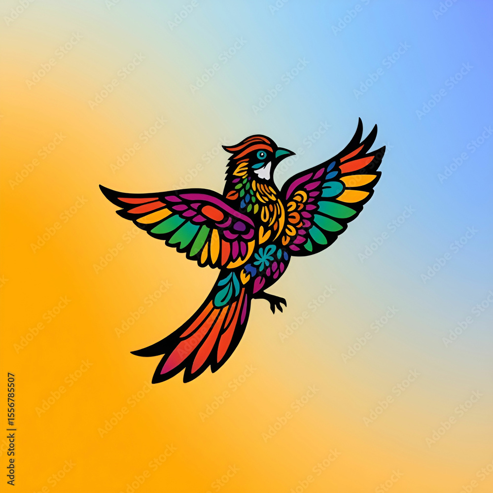 Fototapeta premium Illustration of a Blue-breasted pitta, also known as Red-bellied pitta (Pitta erythrogaster), side view