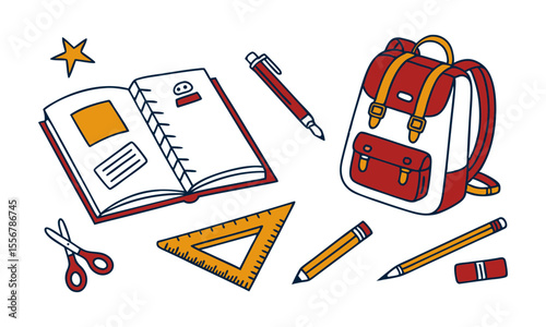School objects,office supplies and accessories isolated set.

