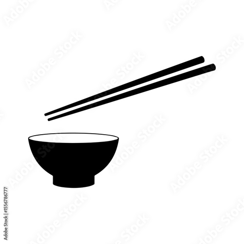 Chopsticks dan bowl silhouette icon vector flat design on white background
