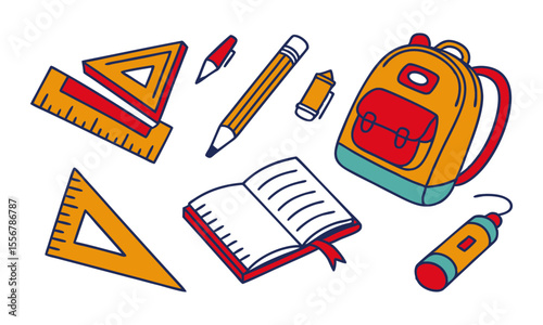 School objects,office supplies and accessories isolated set.
