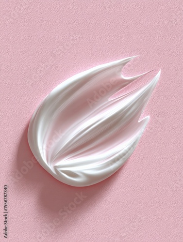 Minimalist abstract art piece featu a smooth flowing white sculptural form on pastel pink textured background