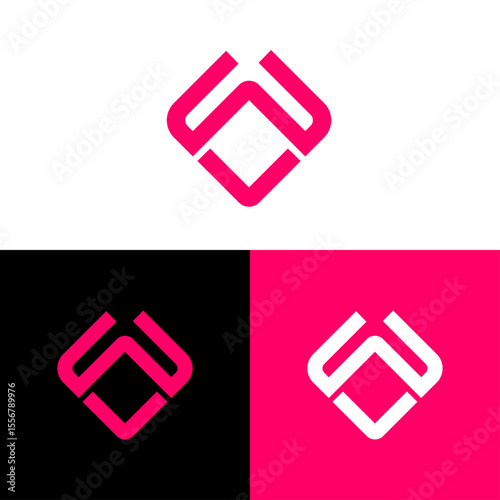 W and V Letter Logo. with pink, white and black color. white, black and pink background. Use for Business and Branding Logo. Vector Logo Design Template Elements