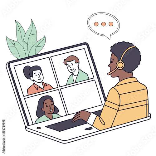 Virtual meeting on a laptop screen vector
