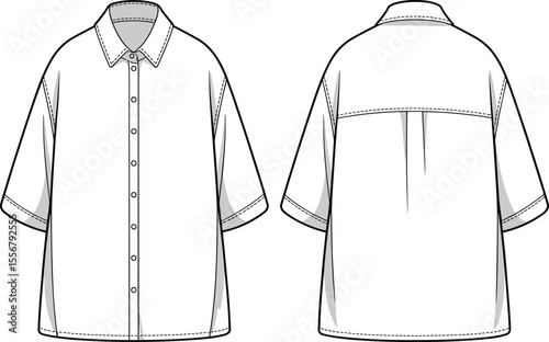 Women’s one shoulder ruffle blouse, summer top flat sketch, trendy asymmetrical fashion shirt cad, technical vector drawing for design