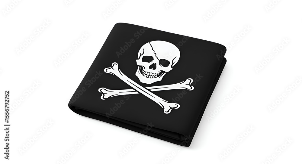 Obraz premium A centered pirate flag folded neatly, showing skull and crossbones, on white