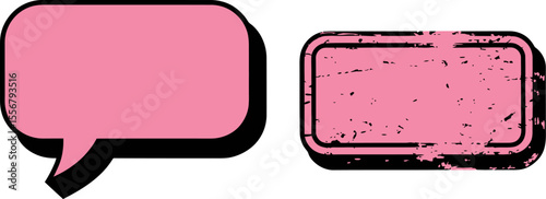Pink speech bubble vector graphic with grunge rectangular frame for social media marketing design vector illustration
