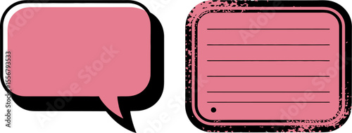 Pink speech bubble and note card illustration for communication design and social media marketing assets vector illustration
