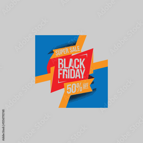 Black Friday 50% Off Super Sale Vector Illustration

