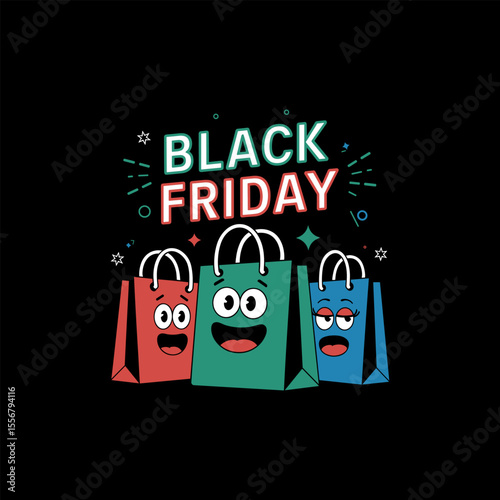 Black Friday Cartoon Shopping Bags Vector Illustration

