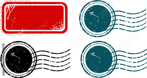 Vintage post stamp vector collection red blue green and black grunge effect isolated on white background vector illustration