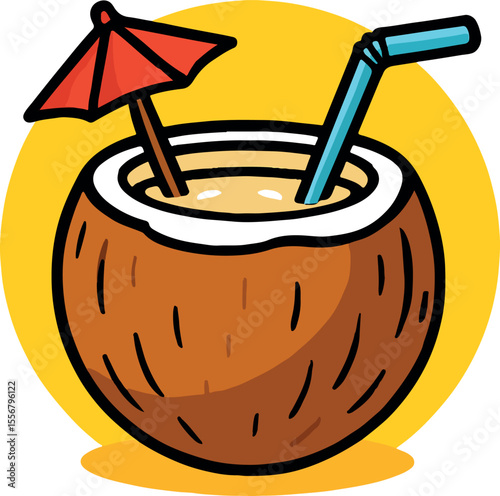 Tropical Coconut Drink - Summer Cocktail Illustration