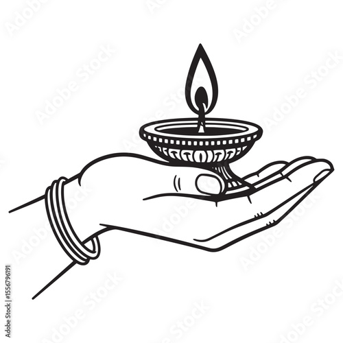 A hand holding a lit diya lamp illustrating spirituality and religious belief