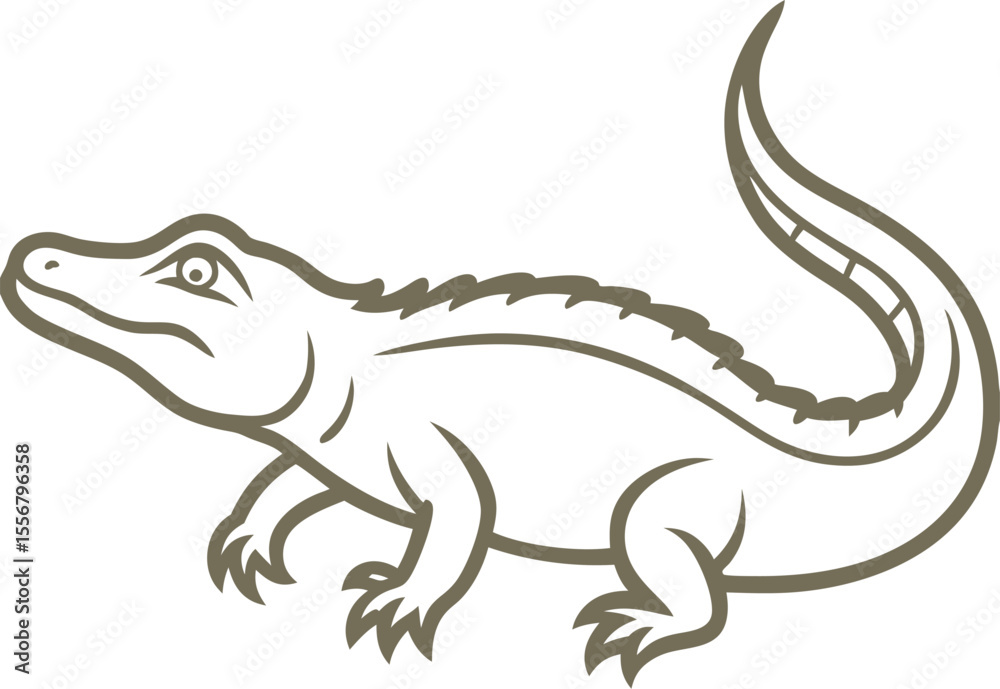 Fototapeta premium Crocodile Silhouette Line Art Vector Illustration On White Background