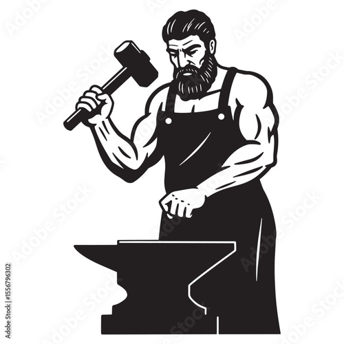 A strong blacksmith with a hammer and anvil ready to work on the metal