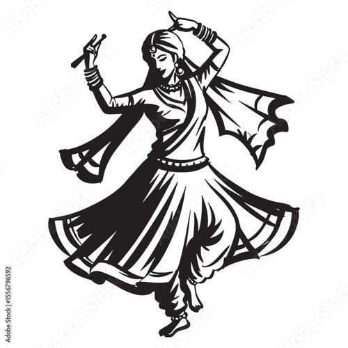Beautiful indian dancer in traditional attire performing classical dance in silhouette