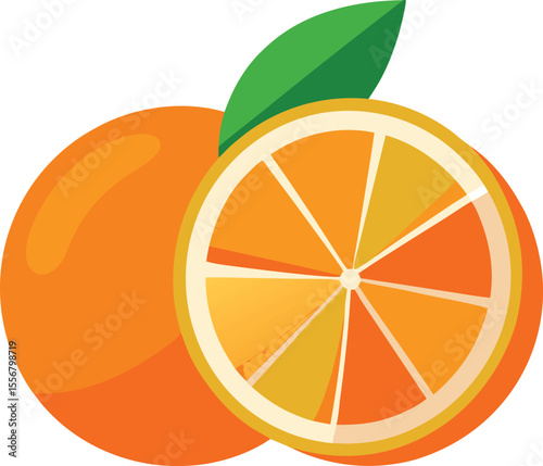 Two full orange slices with juicy segments on transparent background