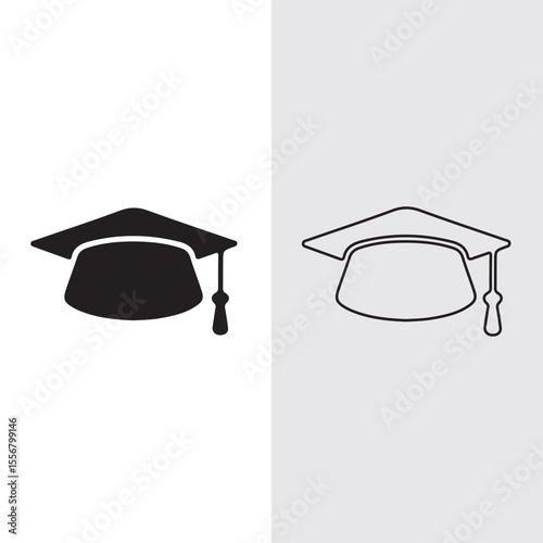 Graduation cap icon symbol sign vector design simple outline black fill illustration isolated illustration on dark and white background