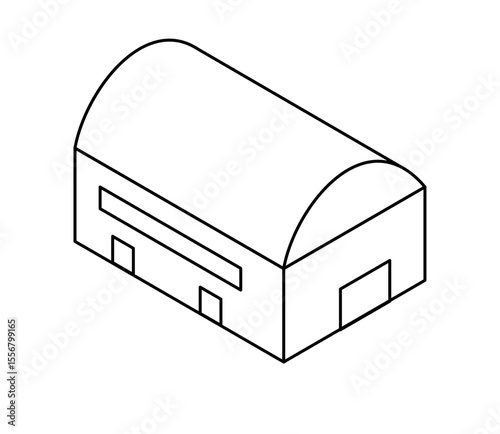 丸い屋根の建物のアイソメイラスト　ベクター
