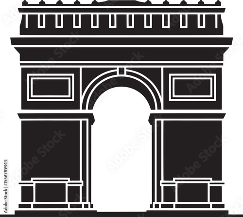 Black Silhouette Arc De Triomphe Parisian Landmark Monumental Architecture Iconic French Capital City Symbol