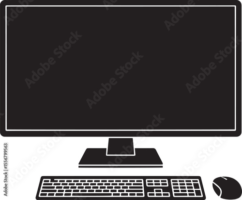 Black Silhouette Desktop Computer Keyboard Mouse Simple Technology Icon monitor 1