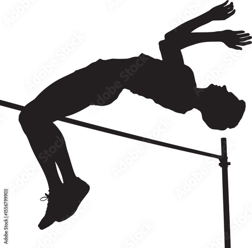 Black Silhouette High Jumper Action Sports Competition Athlete Jump white