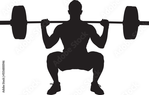 Black Silhouette Man Weightlifting Squat Exercise Fitness Workout Gym Strength Training Bodybuilder Athlete