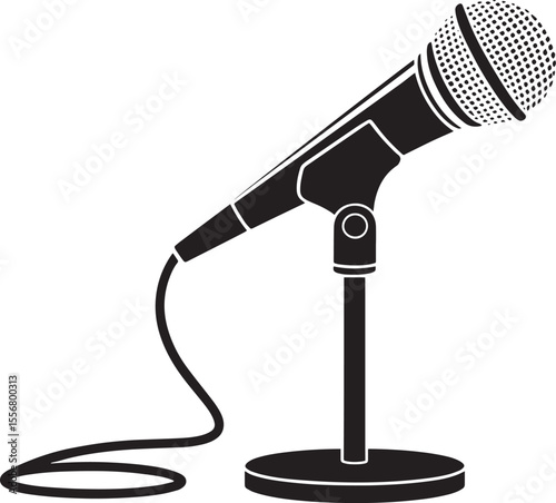 Black Silhouette Microphone Studio Stand Audio Equipment Recording Podcast Broadcast Vocal Music Concert Speaking
