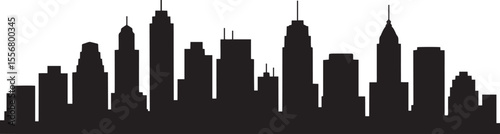 Black Silhouette Modern Cityscape Tall Buildings Urban Skyline Architecture Graphic skyscrapers