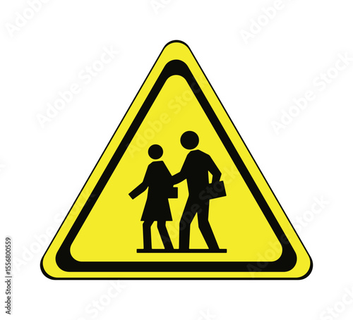 School Crossing Warning Sign with Children Figures