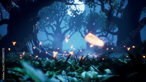 Enchanted Firefly Forest at Night