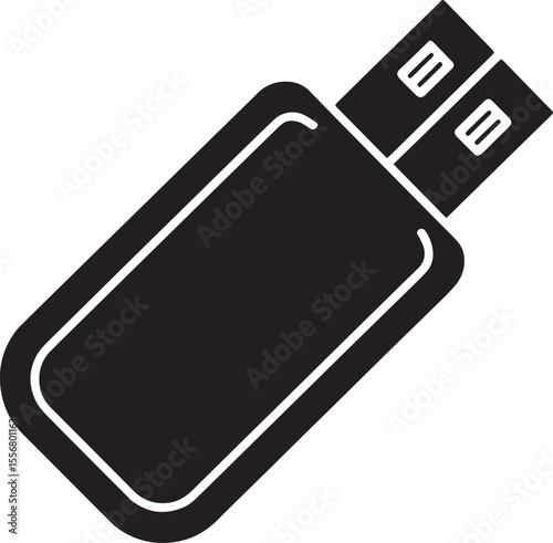 Black Silhouette U S B Flash Drive Digital Storage Device Icon Isolated White Background memory