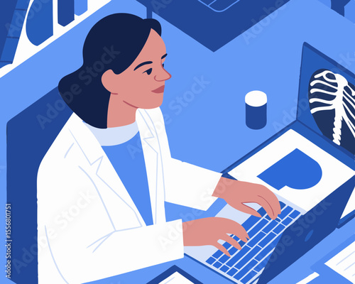 doctor working on computer