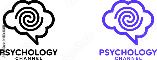Psychology channel logo design with brain and speech bubble for mental health awareness and therapy vector illustration