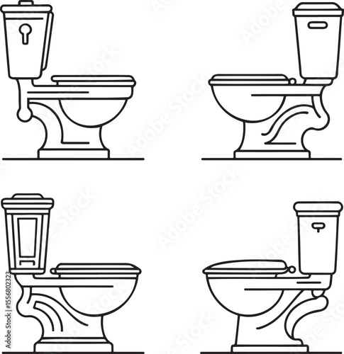 High commode Outline set vector illustration isolated On Transparent Background