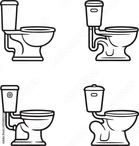 High commode Outline set vector illustration isolated On Transparent Background